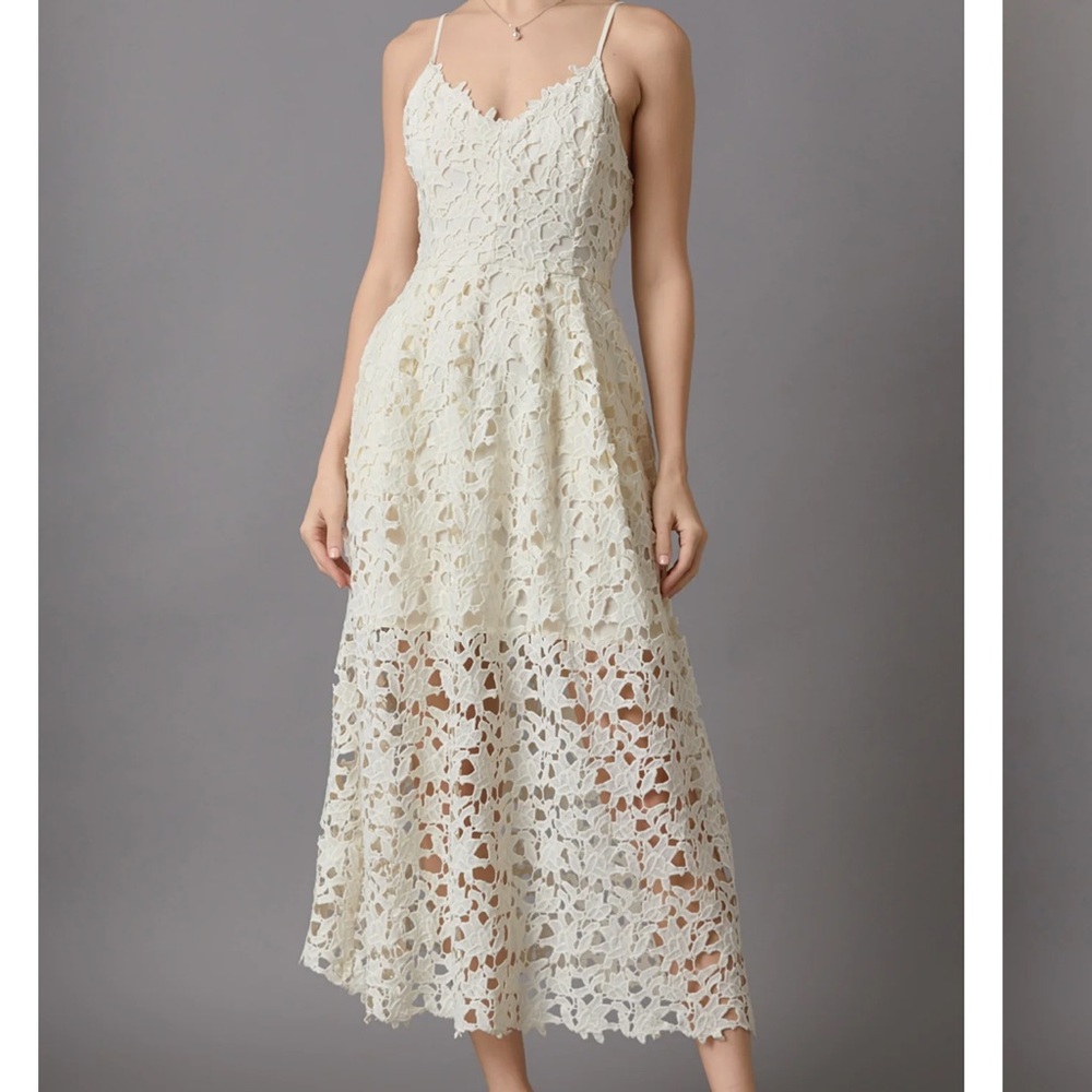 Endless Rose Crochet Lace White Midi Dress L Large